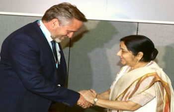 Smt. Sushma Swaraj Minister for External Affairs meeting Danish Foreign Minister Mr. Anders Samuelsen in New York on 18th September 2017.