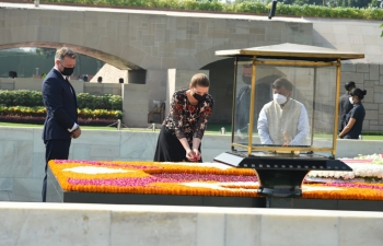 The Prime Minister of Kingdom of Denmark, H.E. Ms. Mette Frederiksen paid a solemn tribute to Bapu at Rajghat during her official visit to India (9-11 Oct 2021)