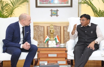 Hon'ble Minister of Health H.E. Dr Mansukh Mandaviyal met Danish Minister for Health  H.E. Mr. Magnus Heunicke on 7th March 2022 during his official visit to India. They discussed ways to strengthen bilateral cooperation in Healthcare sector