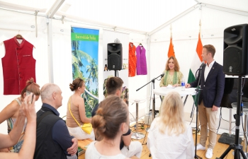 Former Danish Foreign Minister Jeppe Kofod and Ambassador Pooja Kapur spoke at a session on 'India’s Moment' at the India stall at the people's festival -Folkemødet