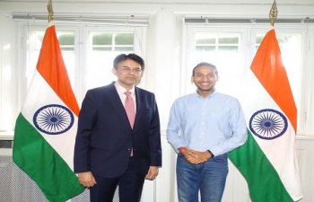 Ambassador Manish Prabhat received CEO of OYO Ritesh Agarwal.