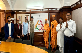 Ambassador Manish Prabhat  welcomed visiting BAPS monks from London 